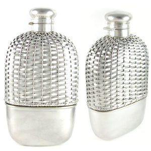 Antique Gorham Sterling Silver Basket Weave Whiskey Spirits Hip Flask