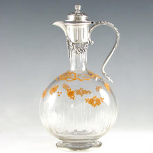 Load image into Gallery viewer, Antique French Sterling Silver Cut Crystal Glass Carafe, Raised Enamel Flowers