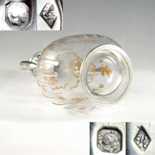 Load image into Gallery viewer, Antique French Sterling Silver Cut Crystal Glass Carafe, Raised Enamel Flowers