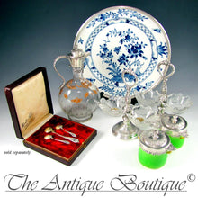 Load image into Gallery viewer, Pair Antique French Sterling Silver & Glass Double Open Salt Caddy, Scalloped Shells