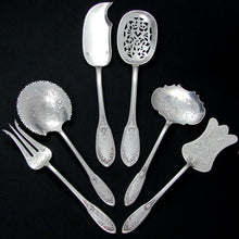 Load image into Gallery viewer, 6pc Antique French Sterling Silver Hors d'Oeuvre Serving Set, Butterflies & Flowers
