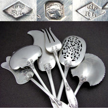 Load image into Gallery viewer, 6pc Antique French Sterling Silver Hors d'Oeuvre Serving Set, Butterflies & Flowers