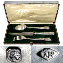 Load image into Gallery viewer, PUIFORCAT Antique French Sterling Silver 3pc Traveler's Dinner Flatware Set