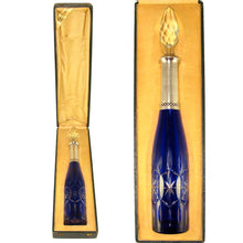 Load image into Gallery viewer, 17" TALL French Sterling Silver Cut Crystal Cobalt Blue Decanter in Original Box