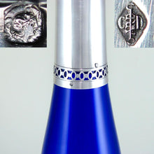 Load image into Gallery viewer, 17" TALL French Sterling Silver Cut Crystal Cobalt Blue Decanter in Original Box