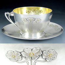 Load image into Gallery viewer, Large Art Nouveau French Sterling Silver Gilt Vermeil Cup & Saucer, Chocolate, Tea or Coffee, 333.7g