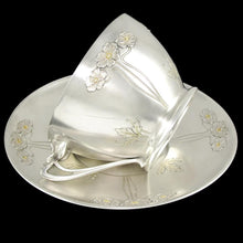 Load image into Gallery viewer, Large Art Nouveau French Sterling Silver Gilt Vermeil Cup & Saucer, Chocolate, Tea or Coffee, 333.7g