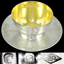 Load image into Gallery viewer, Large Art Nouveau French Sterling Silver Gilt Vermeil Cup & Saucer, Chocolate, Tea or Coffee, 333.7g