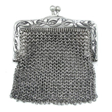 Load image into Gallery viewer, Art Nouveau French .800 Silver Chain Mail Mesh Chatelaine Purse, Mistletoe Decoration

