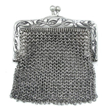 Load image into Gallery viewer, Art Nouveau French .800 Silver Chain Mail Mesh Chatelaine Purse, Mistletoe Decoration
