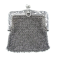 Load image into Gallery viewer, Art Nouveau French .800 Silver Chain Mail Mesh Chatelaine Purse, Mistletoe Decoration