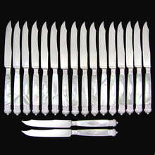 Load image into Gallery viewer, Set of 18 Antique French Sterling Silver Table Knives, Mother of Pearl Handles, Dinner or Dessert Knife Set