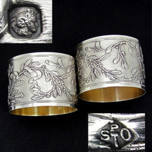 Load image into Gallery viewer, Pair Antique French Sterling Silver Napkin Rings, Neoclassical Foliage & Ribbon