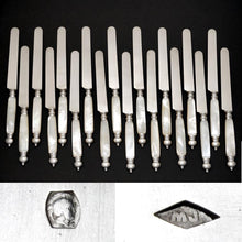 Load image into Gallery viewer, Antique French .800 Fine Silver &amp; Mother of Pearl Cutlery Knives, 18pc Set
