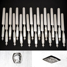 Load image into Gallery viewer, Antique French .800 Fine Silver & Mother of Pearl Cutlery Knives, 18pc Set