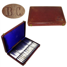 Load image into Gallery viewer, Antique French .800 Fine Silver & Mother of Pearl Cutlery Knives, 18pc Set