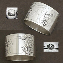 Load image into Gallery viewer, French sterling silver napkin ring Art Nouveau flowers antique