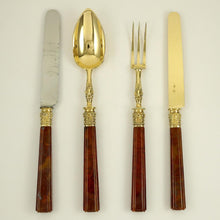 Load image into Gallery viewer, Antique French Sterling Silver Flatware Set Gilt Vermeil Jasper Stone Handles