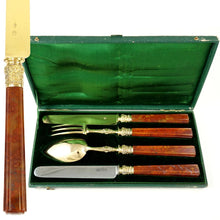 Load image into Gallery viewer, Antique French Sterling Silver Flatware Set Gilt Vermeil Jasper Stone Handles