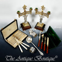 Load image into Gallery viewer, Antique French Sterling Silver Flatware Set Gilt Vermeil Jasper Stone Handles