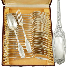 Load image into Gallery viewer, Antique French Sterling Silver Flatware Set 24pcs Forks & Spoons Art Nouveau