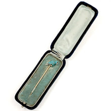 Load image into Gallery viewer, Victorian French 18K Rose Gold Turquoise Bird, Parrot, Silver Stick Pin Brooch, Garnet Eyes