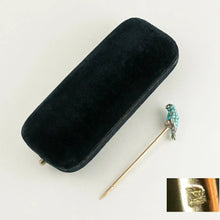 Load image into Gallery viewer, Victorian French 18K Rose Gold Turquoise Bird, Parrot, Silver Stick Pin Brooch, Garnet Eyes