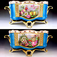 Load image into Gallery viewer, Large Antique French Porcelain Jardiniere, Matching Tray, Hand Painted Fruit & Flower Scenes,