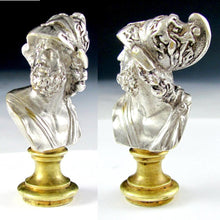 Load image into Gallery viewer, Antique French Silvered Bronze Figural Bust Wax Seal Desk Stamp, Greek Mythological, King of Sparta