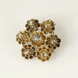 Antique Victorian 14K Gold Rose Cut Diamond Brooch, Buttercup Setting