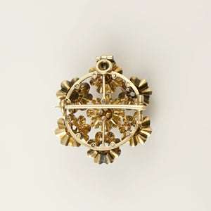 Antique Victorian 14K Gold Rose Cut Diamond Brooch, Buttercup Setting