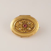 Load image into Gallery viewer, Antique Victorian French 18K Gold Locket Brooch Ruby & Pearls