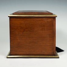 Load image into Gallery viewer, Antique French Burl Wood & Brass Inlaid Cigar Caddy Box, Beveled Glass Door Front, Presenter Cabinet, Chest, Lock & Key