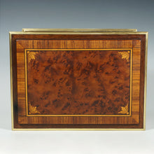 Load image into Gallery viewer, Antique French Burl Wood & Brass Inlaid Cigar Caddy Box, Beveled Glass Door Front, Presenter Cabinet, Chest, Lock & Key
