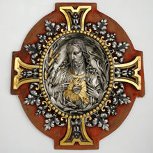 Load image into Gallery viewer, Antique French Jesus Sacred Heart Silver & Gold Gilt Bronze Religious Icon Wall Plaque