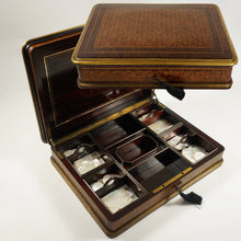 Load image into Gallery viewer, Paul SORMANI Antique French Signed Gaming Box Marquetry Wood Inlay Mother of Pearl Tokens