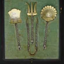 Load image into Gallery viewer, Antique French Sterling Silver Set Dessert Hors d'Oeuvre Servers Aesthetic Movement Gilt Vermeil Engraved Insects
