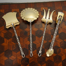 Load image into Gallery viewer, Antique French Sterling Silver Set Dessert Hors d'Oeuvre Servers Aesthetic Movement Gilt Vermeil Engraved Insects