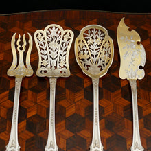 Load image into Gallery viewer, Antique French Sterling Silver Dessert Hors d'Oeuvre Set Gilt Vermeil Pierced Florals