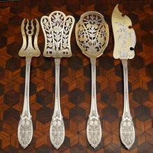 Load image into Gallery viewer, Antique French Sterling Silver Dessert Hors d&#39;Oeuvre Set Gilt Vermeil Pierced Florals
