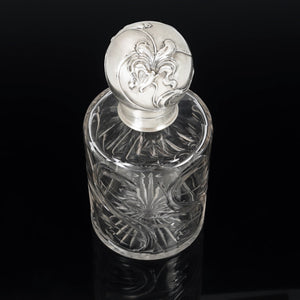 Antique Weinranck & Schmidt German Hanau Silver Cut Crystal Perfume Bottle, Art Nouveau Repousse Flowers
