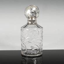 Load image into Gallery viewer, Antique German Hanau Silver Weinranck & Schmidt Cut Crystal Vanity Perfume Bottle, Art Nouveau Repousse