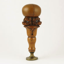 Load image into Gallery viewer, Antique Victorian Carved Wood Figural Wax Seal 3 Headed Dog Cerberus, Glass Eyes