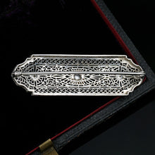 Load image into Gallery viewer, Art Deco Platinum &amp; 14k White Gold Diamond Filigree Brooch Pin
