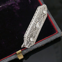 Load image into Gallery viewer, art deco 14k white gold filigree diamond brooch
