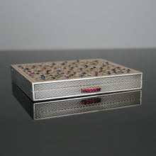 Load image into Gallery viewer, Art Deco French 18K Gold & Silver Jeweled Compact Mirror, Ruby & Sapphire Cabochons
