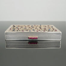 Load image into Gallery viewer, Art Deco French 18K Gold & Silver Jeweled Compact Mirror, Ruby & Sapphire Cabochons