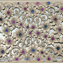 Load image into Gallery viewer, Art Deco French 18K Gold & Silver Jeweled Compact Mirror, Ruby & Sapphire Cabochons