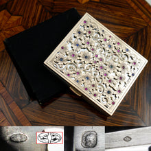 Load image into Gallery viewer, Art Deco French 18K Gold & Silver Jeweled Compact Mirror, Ruby & Sapphire Cabochons