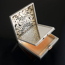 Load image into Gallery viewer, Art Deco French 18K Gold & Silver Jeweled Compact Mirror, Ruby & Sapphire Cabochons